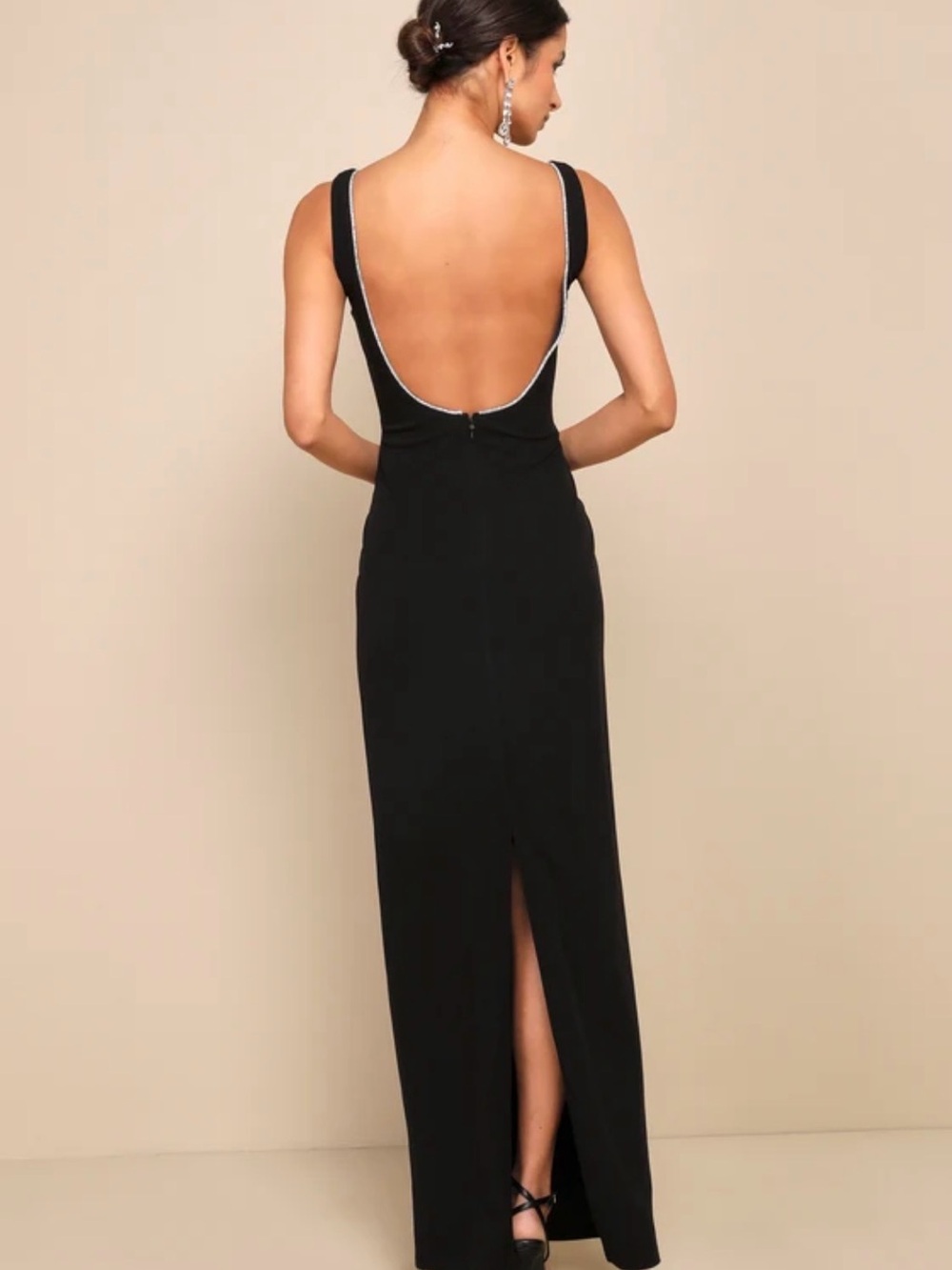Timeless Poise Black Rhinestone Square Neck Backless Maxi Dress - Picture 2 of 3